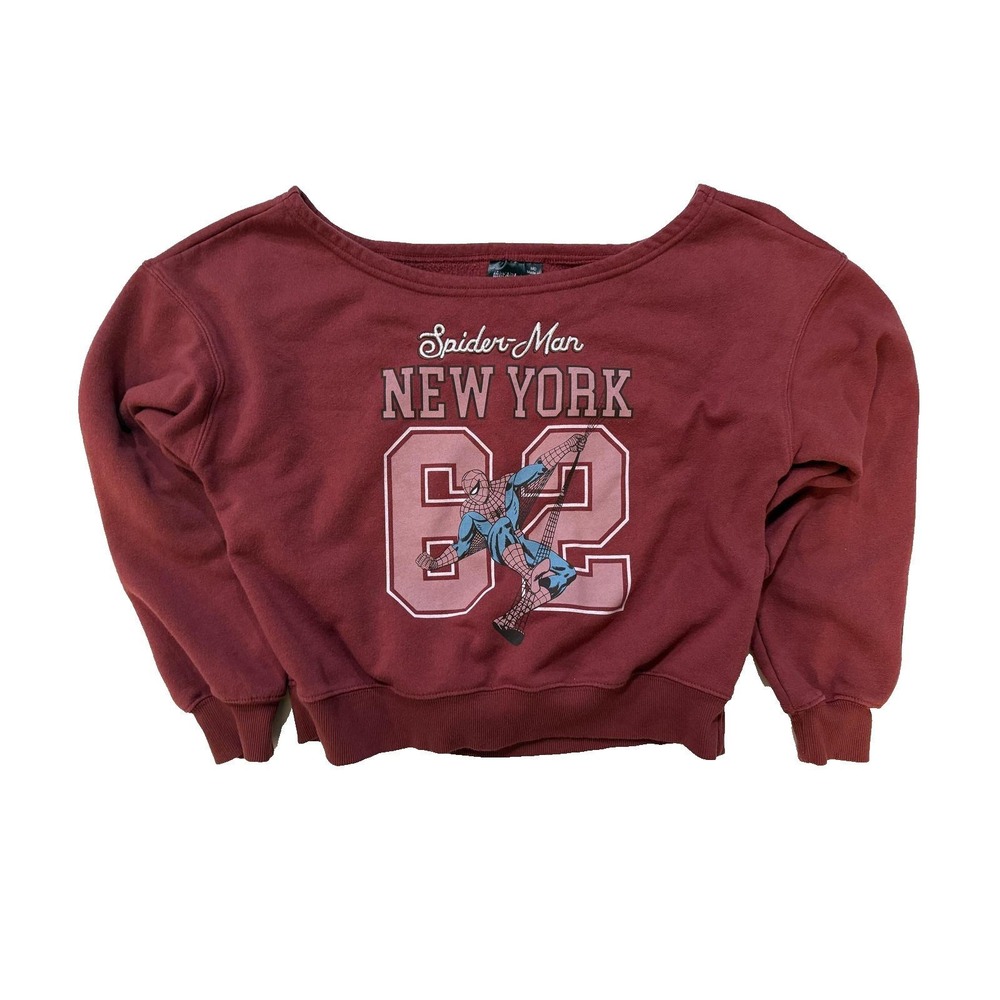 Vintage Marvel Spider-Man Red Sweatshirt Womens Medium Cropped Boxy New York Y2K